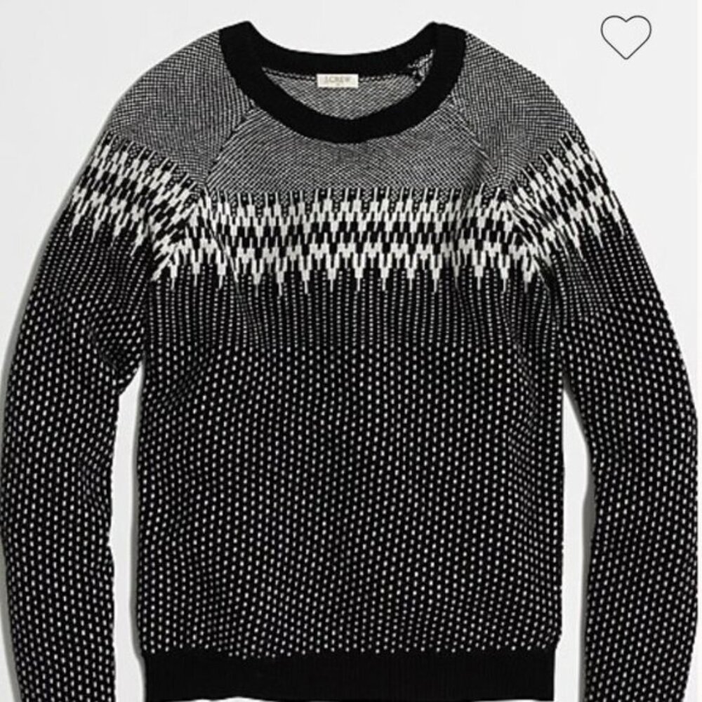 J. Crew Black and White Wool-Blend Fair Isle Sweater - Size S